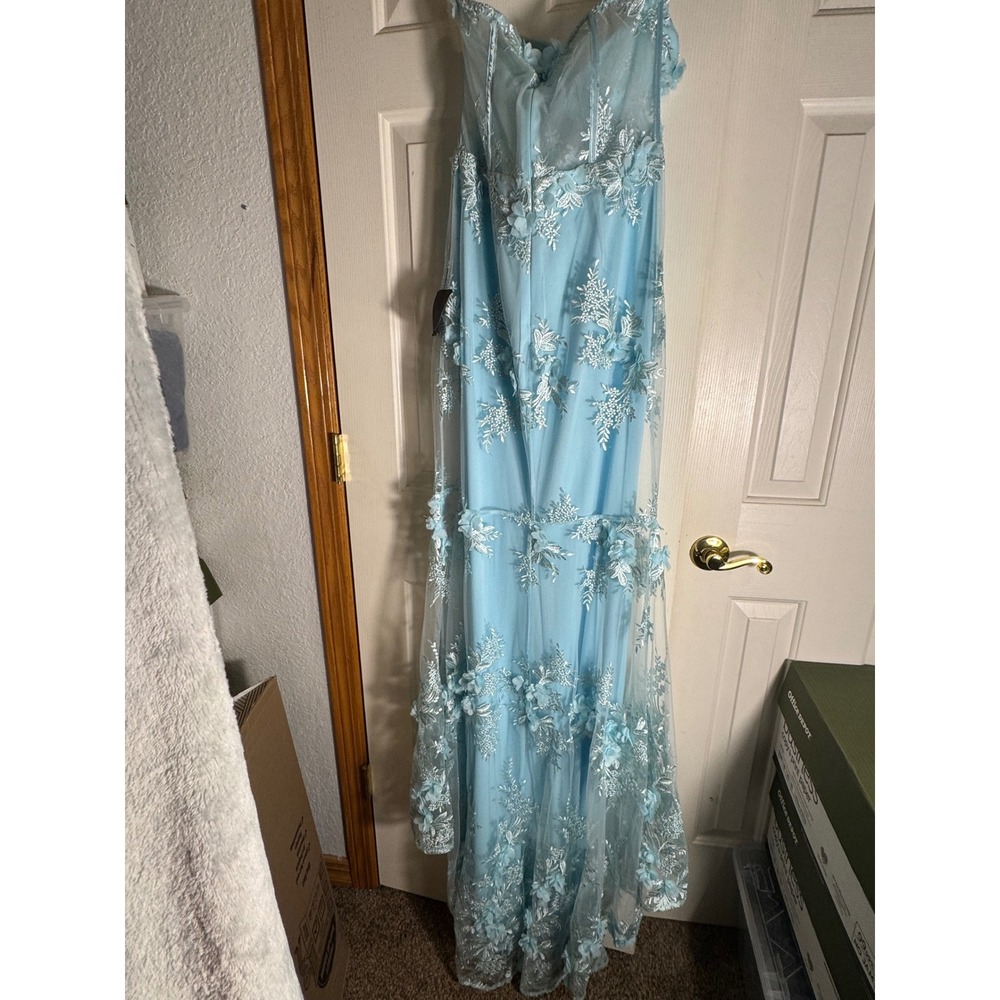 Lulus Light Blue Floral Lace 3D Applique Bustier Maxi Dress Formal Evening Prom - Picture 2 of 16